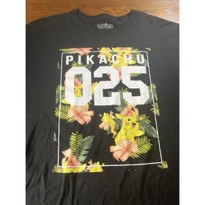 Pikachu Pokémon Graphic Jersey T-Shirt Mens XL Black Floral Print 025 Shirt
